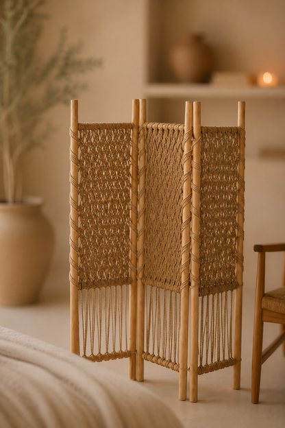 Kamerscherm naturel teak en zeegras