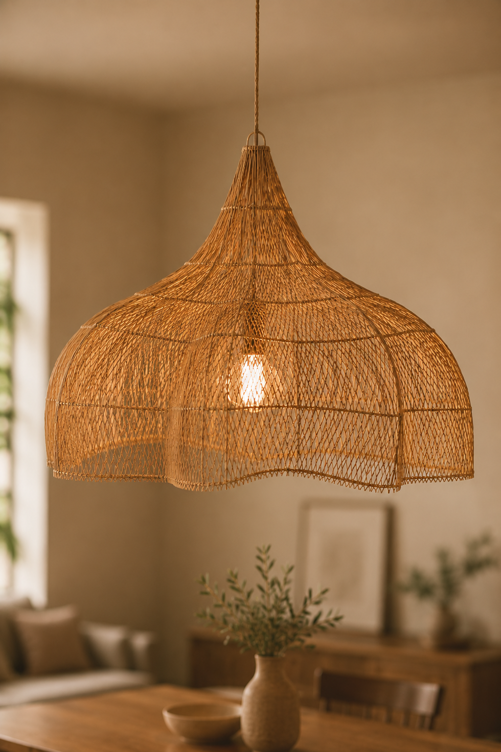 Rotan hanglamp naturel handgeweven