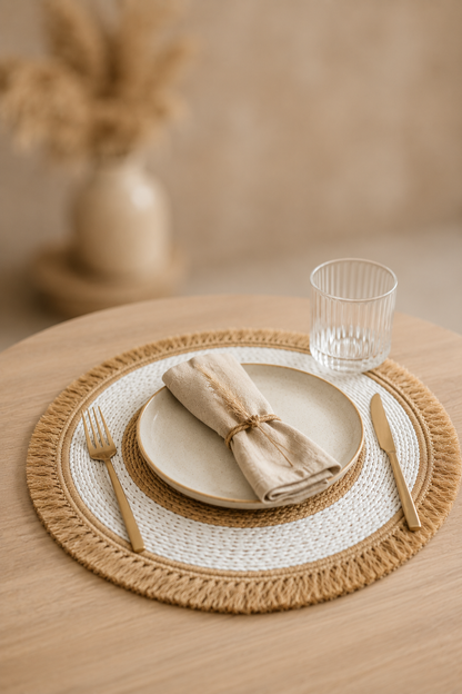Placemat zeegras en raffia naturel wit