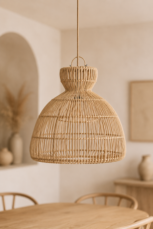 Rotan hanglamp naturel sculpturaal