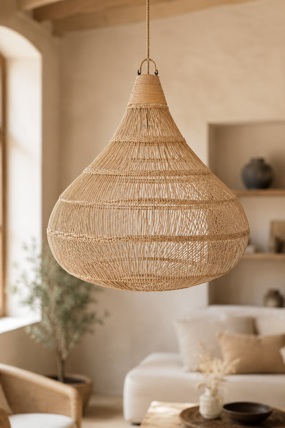 Rotan hanglamp druppelvorm naturel