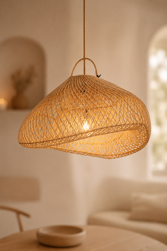 Rotan hanglamp naturel wolkvorm