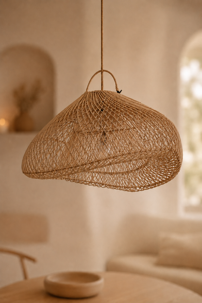 Rotan hanglamp naturel wolkvorm