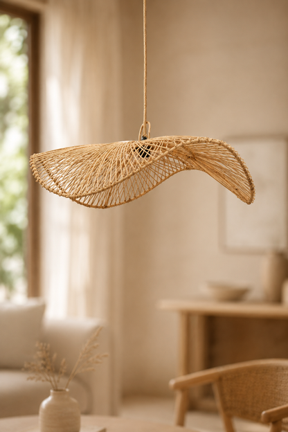 Rotan hanglamp hoedenvorm naturel
