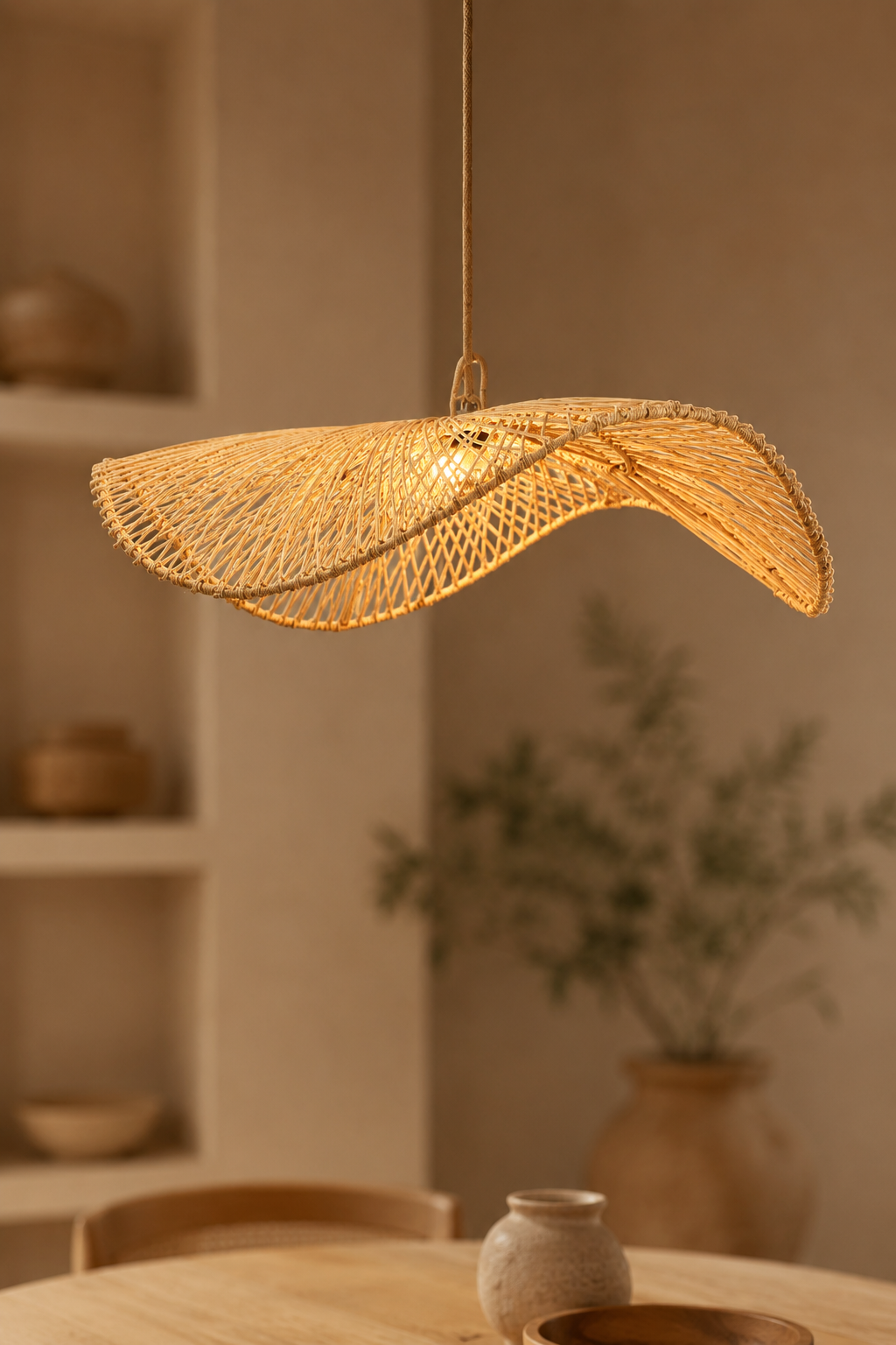 Rotan hanglamp hoedenvorm naturel