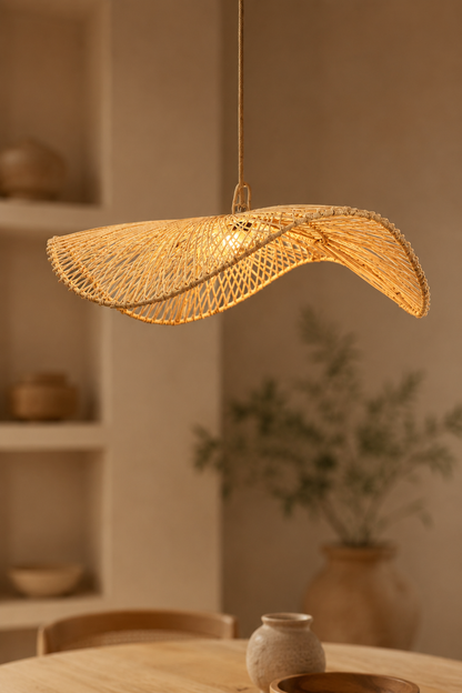 Rotan hanglamp hoedenvorm naturel