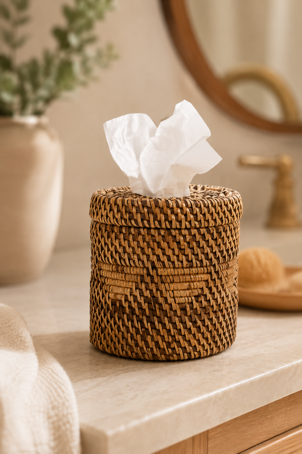 Rotan tissuedoos houder naturel bruin