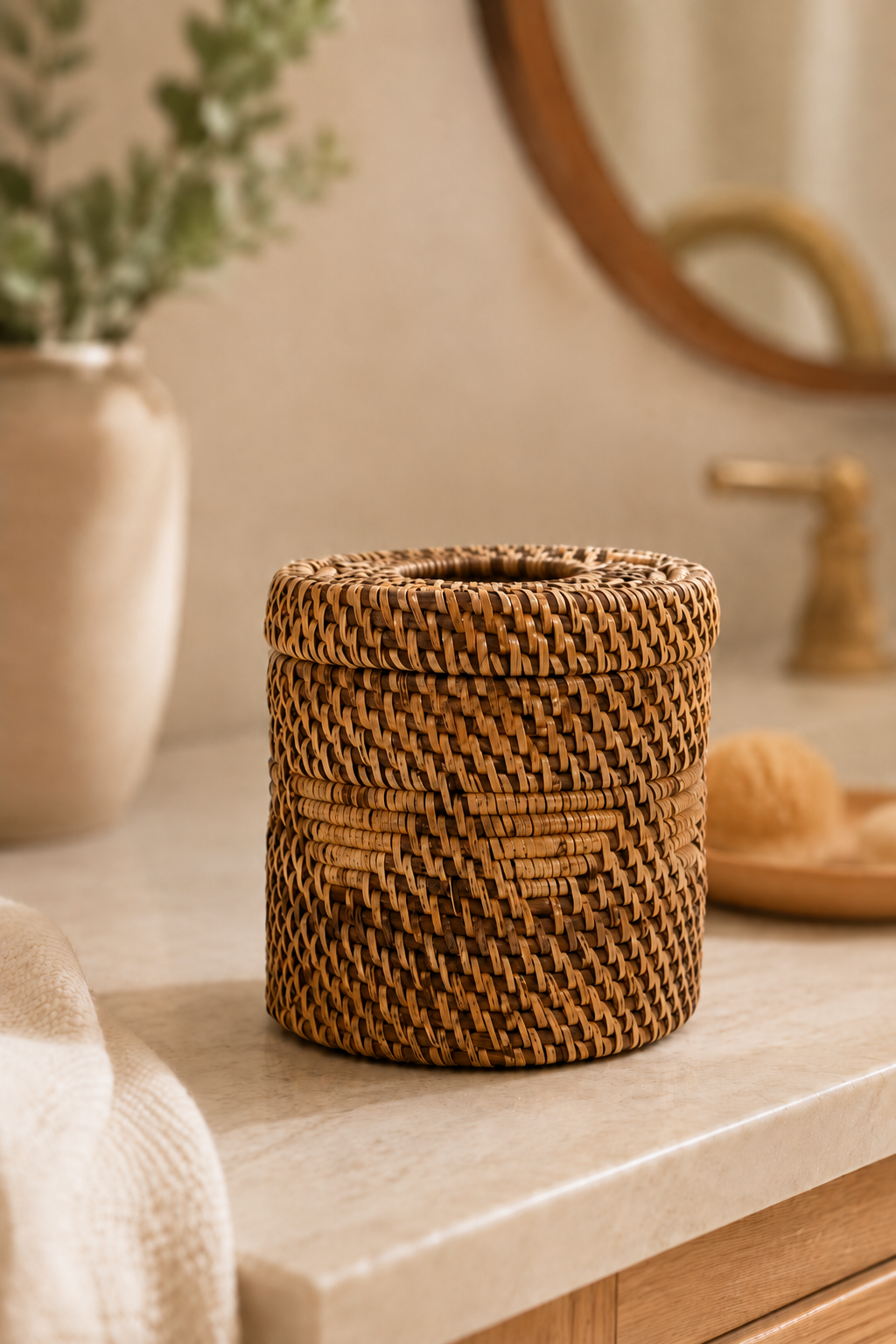 Rotan tissuedoos houder naturel bruin