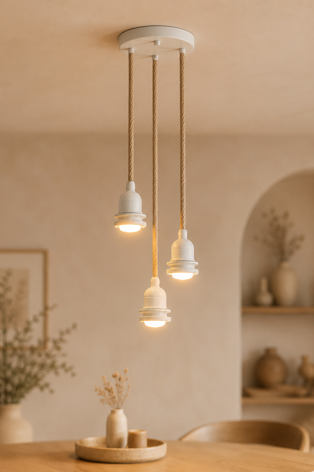 Plafondlamp armatuur naturel wit met 3 snoeren