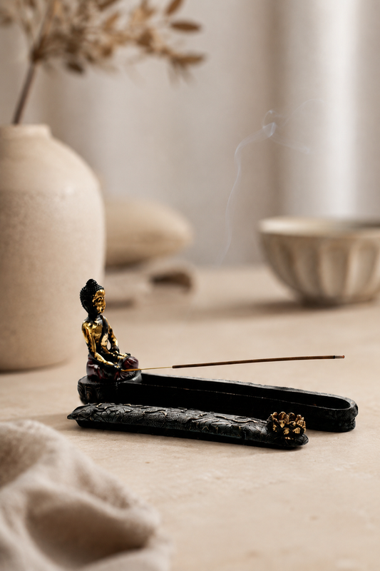 Antieke boeddha wierookbrander met doos