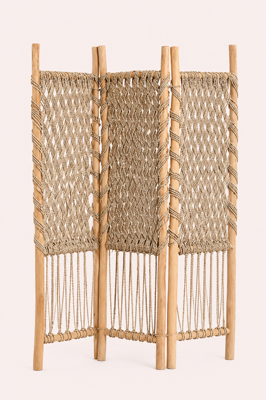 Kamerscherm naturel teak en zeegras