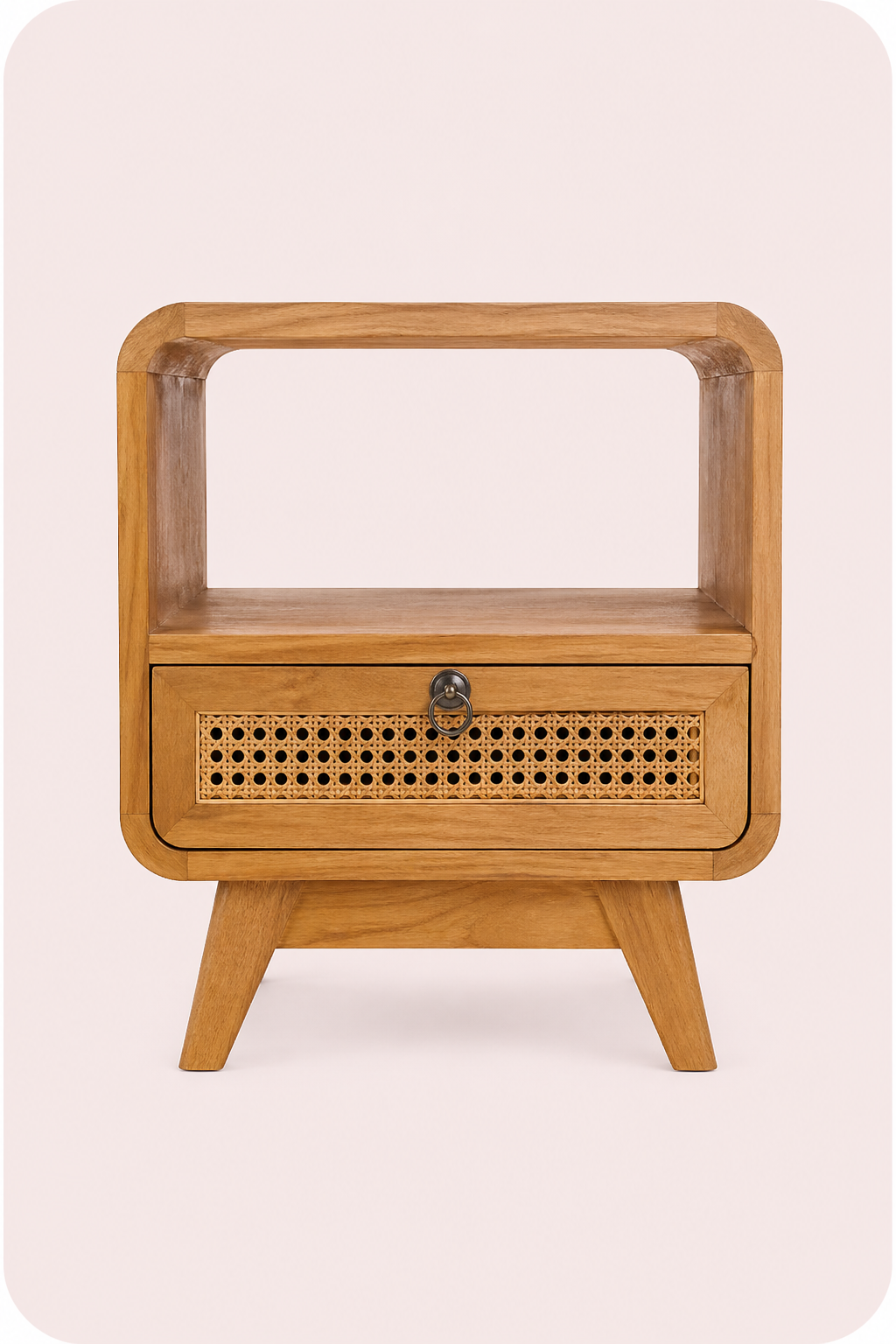 Nachtkastje naturel teak en rotan met lade
