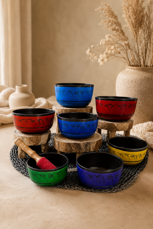 Klein chakra set zeven klankschalen 14 tot 22 cm