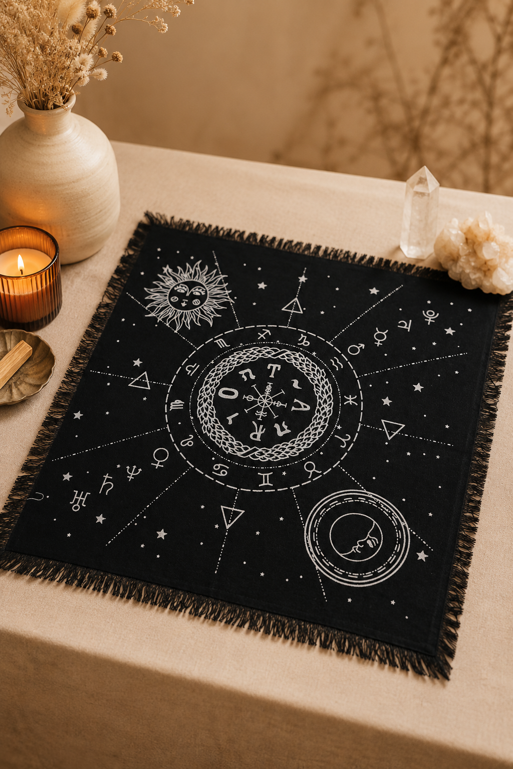 Esoterisch altaarkleed maan en zon kaart