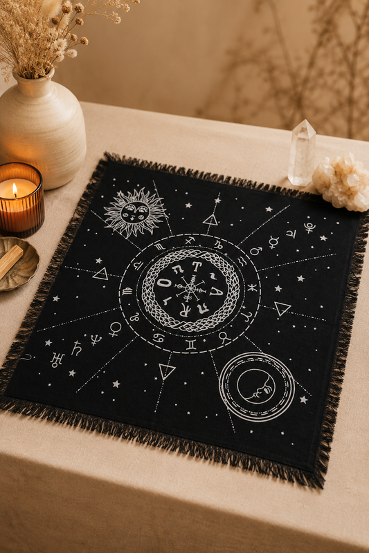 Esoterisch altaarkleed maan en zon kaart