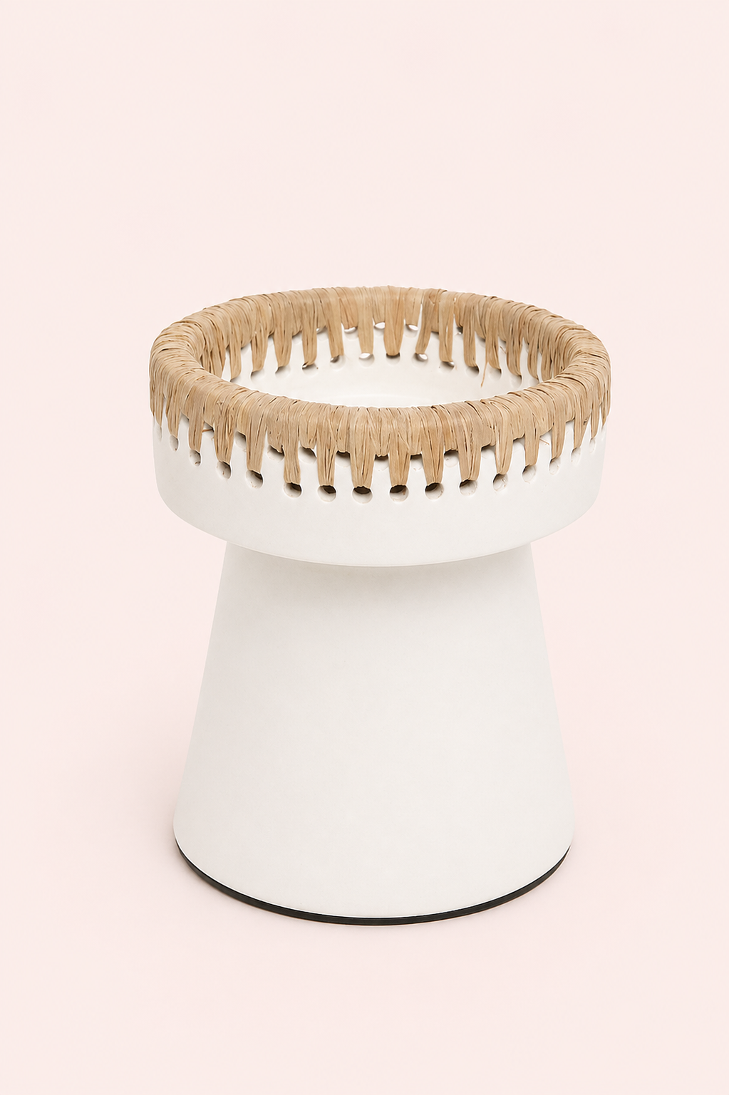 Terracotta kaarsenhouder wit met raffia accent