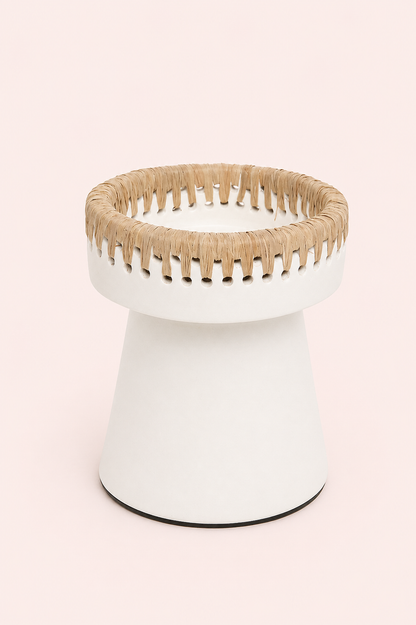 Terracotta kaarsenhouder wit met raffia accent