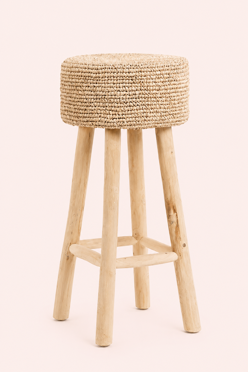 Barkruk teakhout met raffia naturel