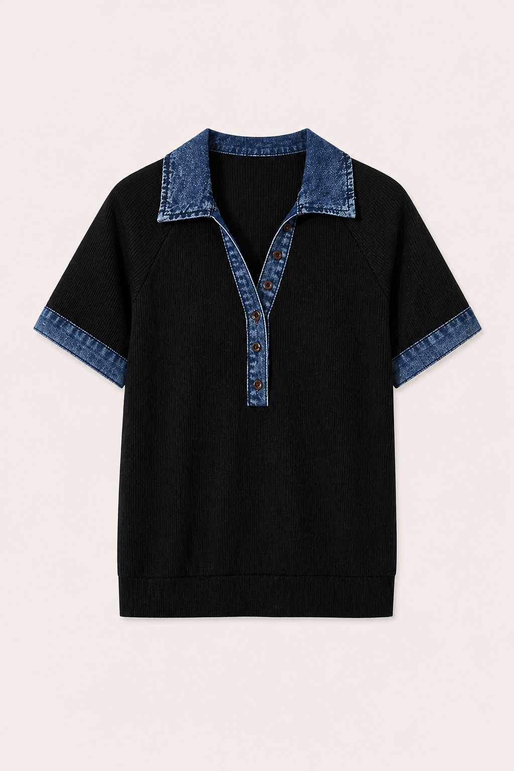 Zwarte top met denim polokraag
