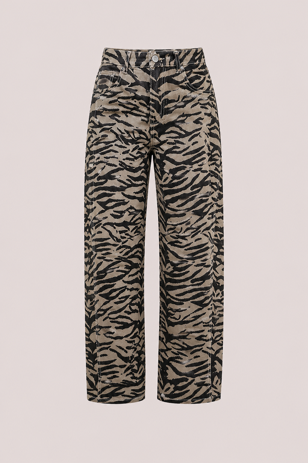 Jeans met zebraprint en wijde pijpen