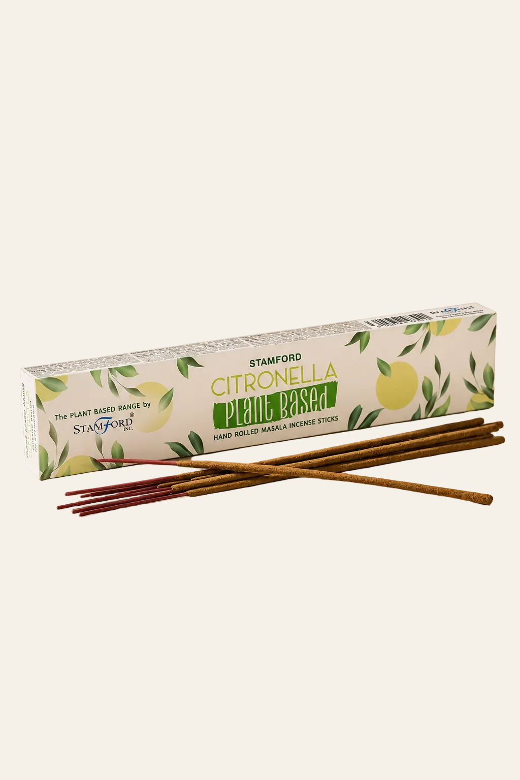 Citronella natuurlijke wierookstokjes op een licht beige achtergrond als productfoto