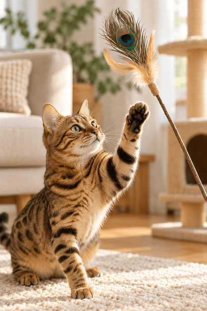 Croci Euphoria kattenhengel met matatabi en pauwenveer 12 cm als onderdeel van een exclusieve kattenspeelgoed voordeelbundel