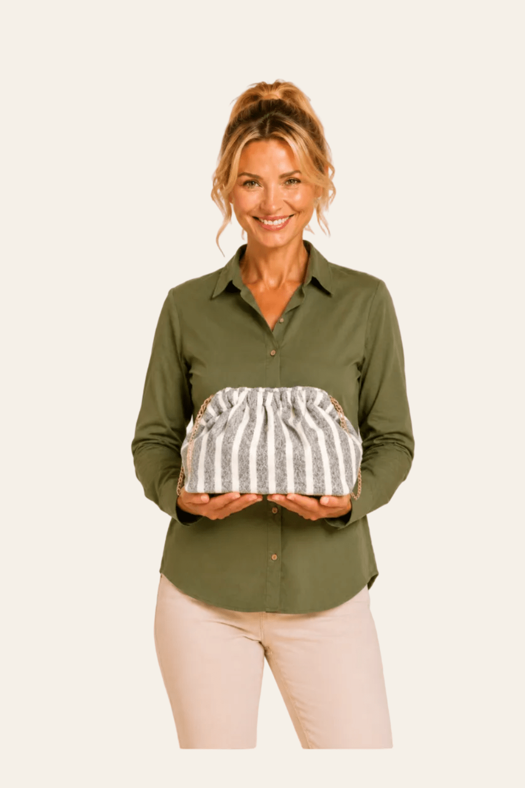 Stijlvolle crossbodytas met groen-wit streepdessin