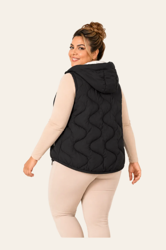 Dames gewatteerd donsvest met capuchon