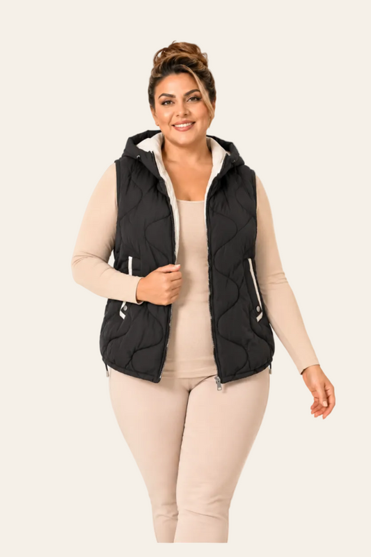 Dames gewatteerd donsvest met capuchon