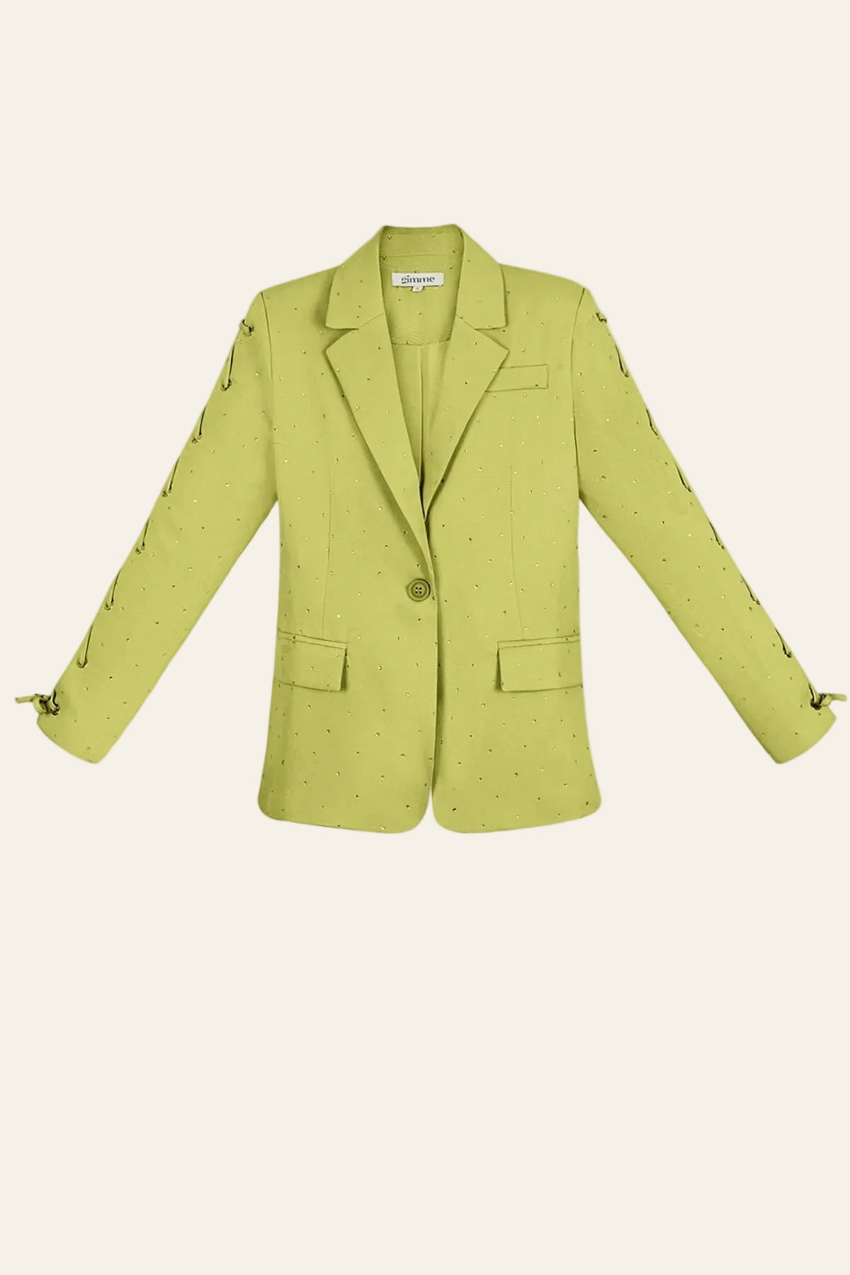 Dames blazer jas met unieke vetersluiting op de mouw