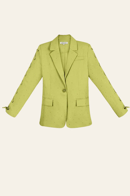 Dames blazer jas met unieke vetersluiting op de mouw
