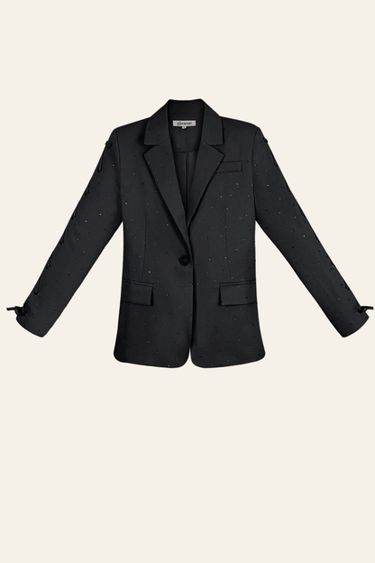 Dames blazer jas met unieke vetersluiting op de mouw