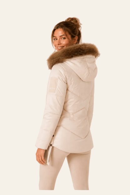 Dames donsjas met bontdetail capuchon
