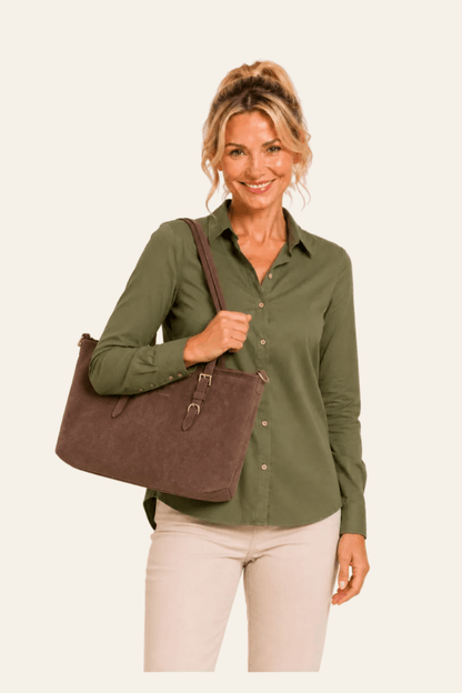 Women's shopper handbag in imitation suede with two compartments and detachable strap