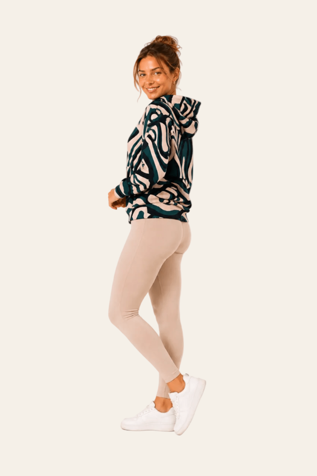 Dames sweatshirt met capuchon en golvenpatroon