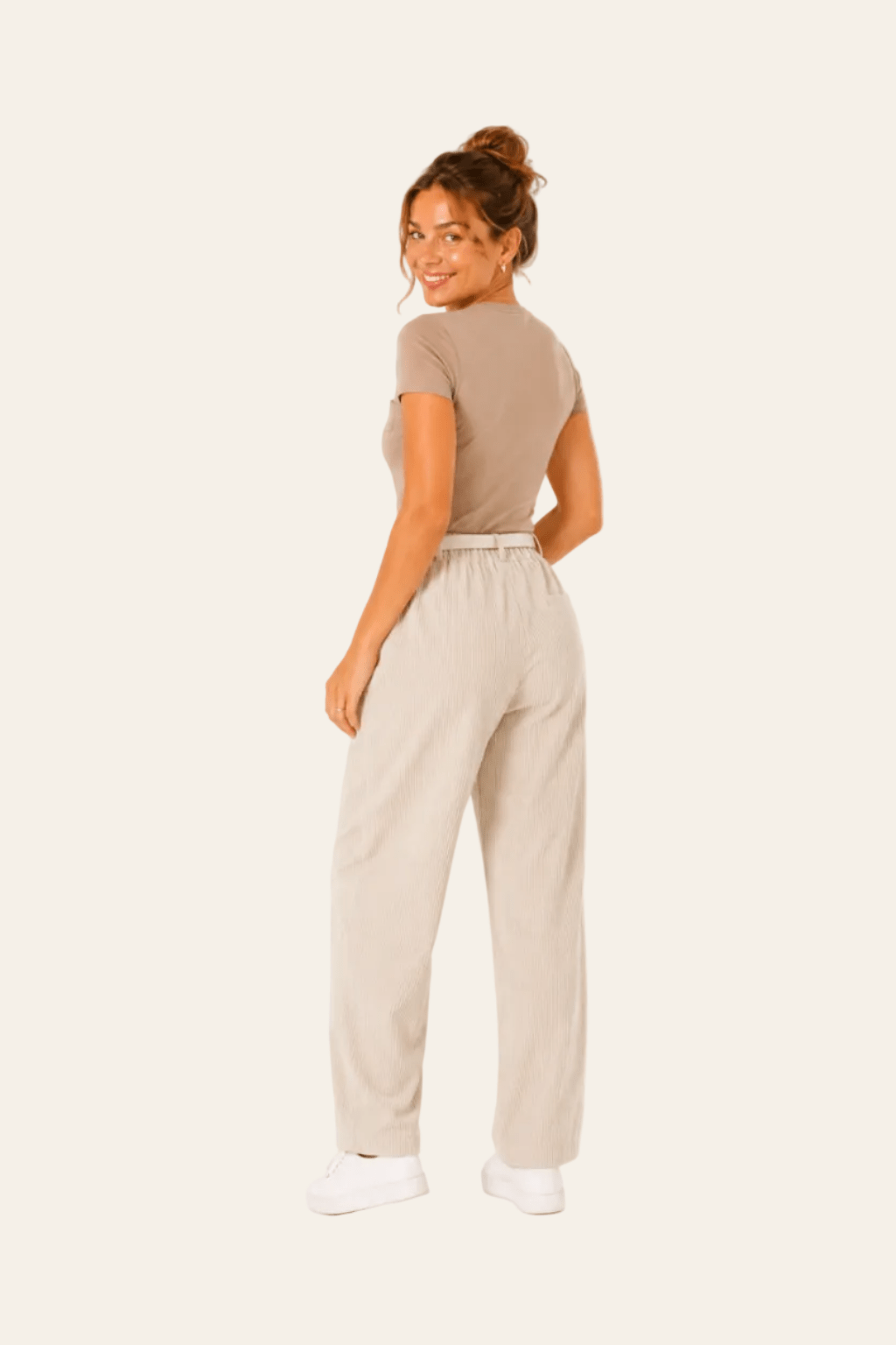 Women's corduroy trousers with decorative buckle