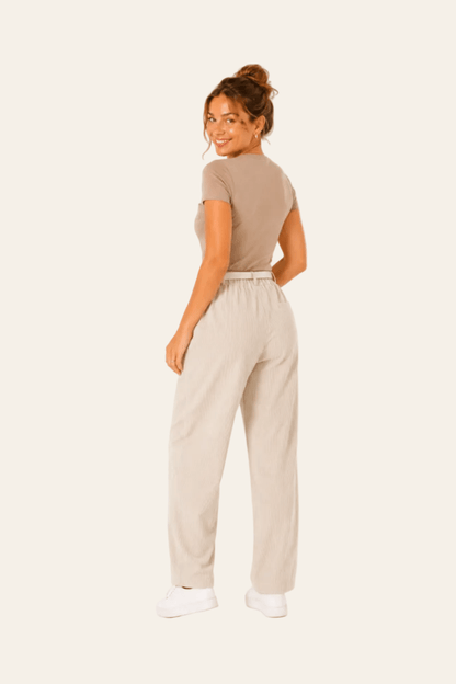 Women's corduroy trousers with decorative buckle