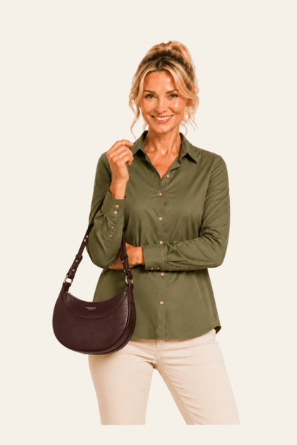 Dameshandtas in imitatieleer met twee compartimenten, ritssluiting en gouden details