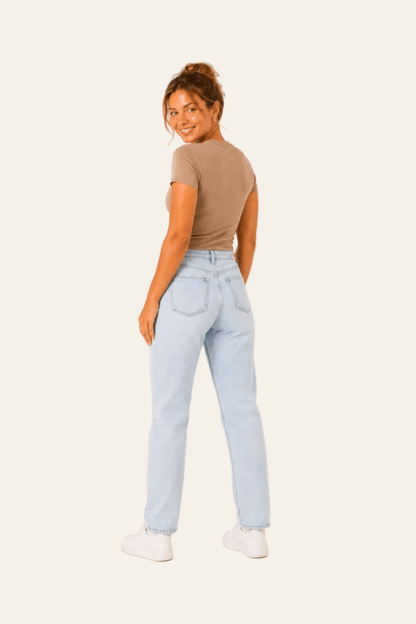 Damesjeans in ballonmodel met strikriem