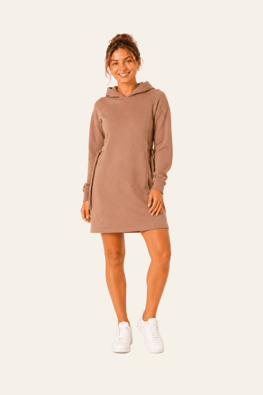 Women's dress with hood and adjustable sides