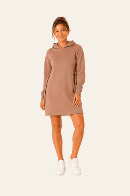 Women's dress with hood and adjustable sides