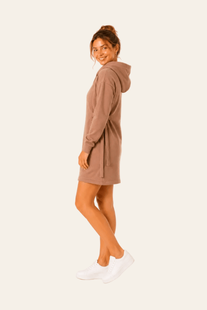 Women's dress with hood and adjustable sides