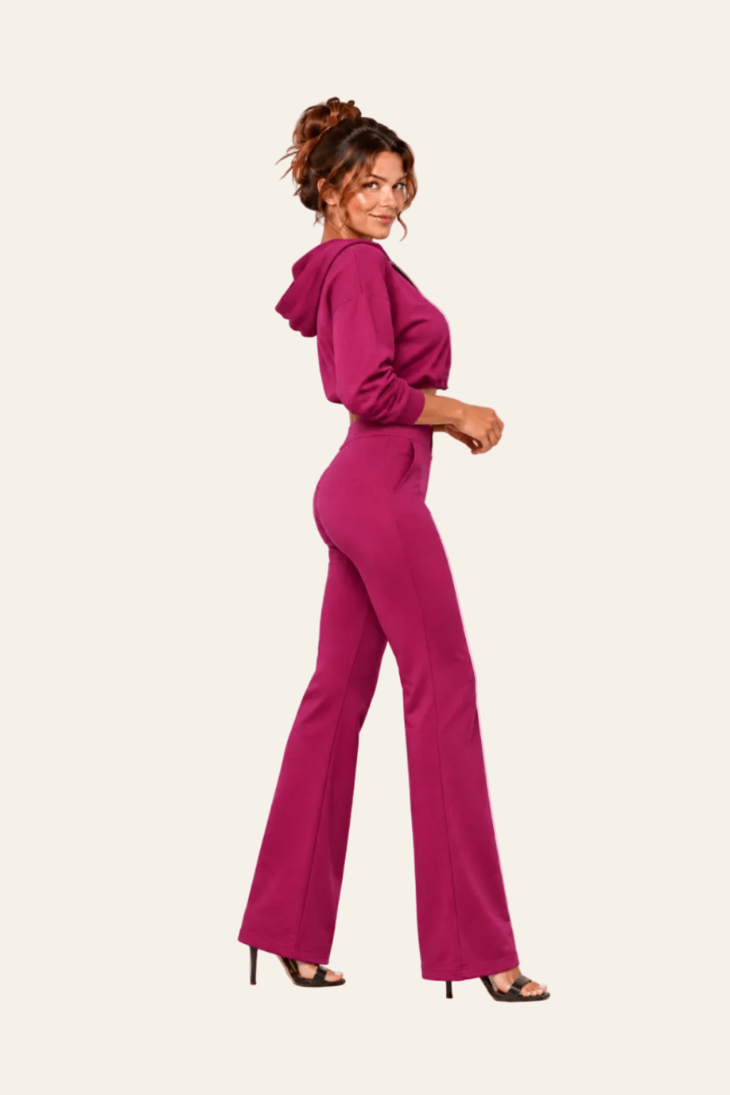 Damesset met palazzo broek en blazer in roze