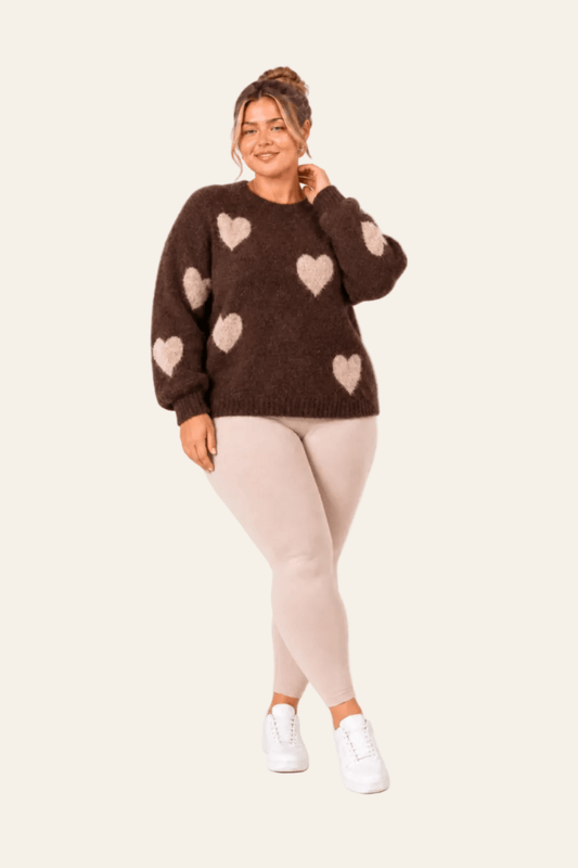 Women's sweater with heart print and puff sleeves