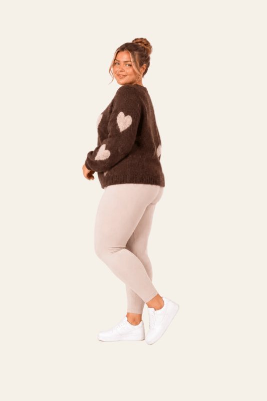 Women's sweater with heart print and puff sleeves