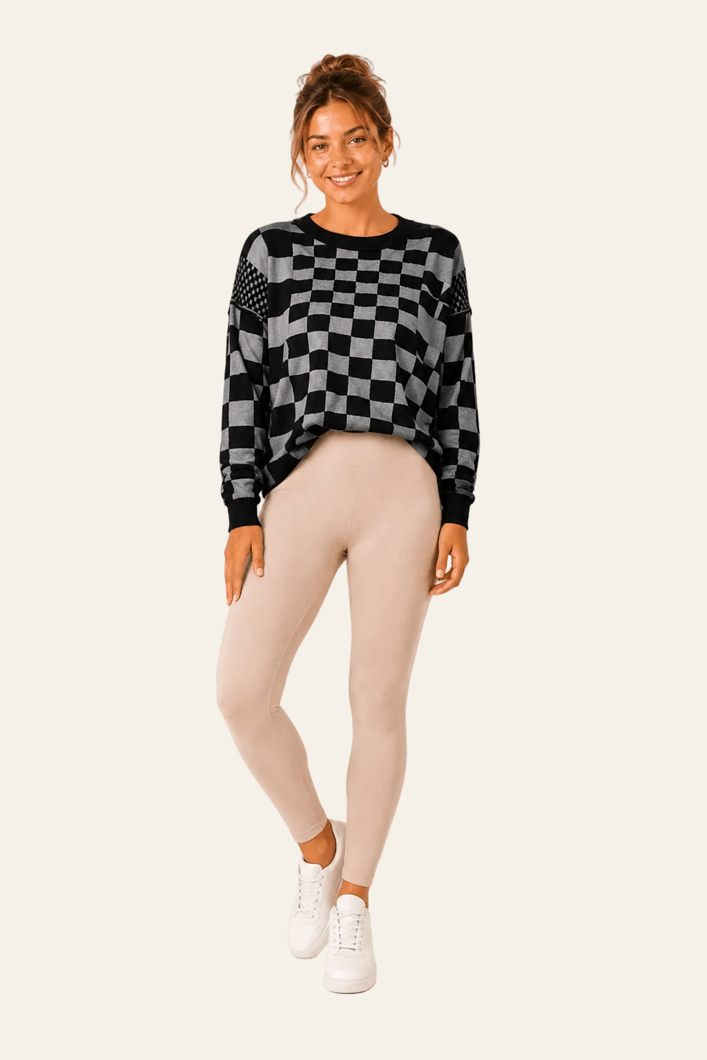 Women's jumper with diamond pattern and round neck