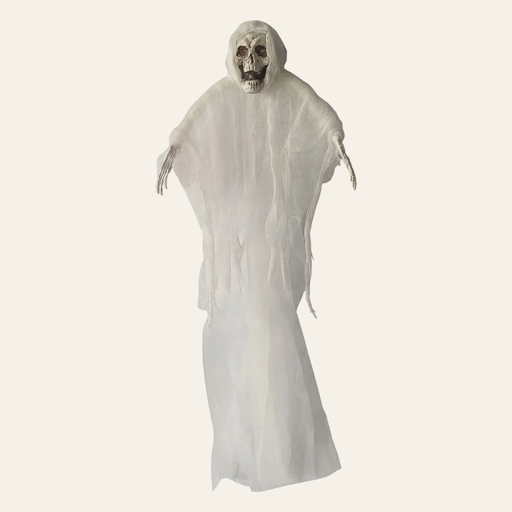 Decoratief spook in wit kunststof staand voor halloween als productiefoto