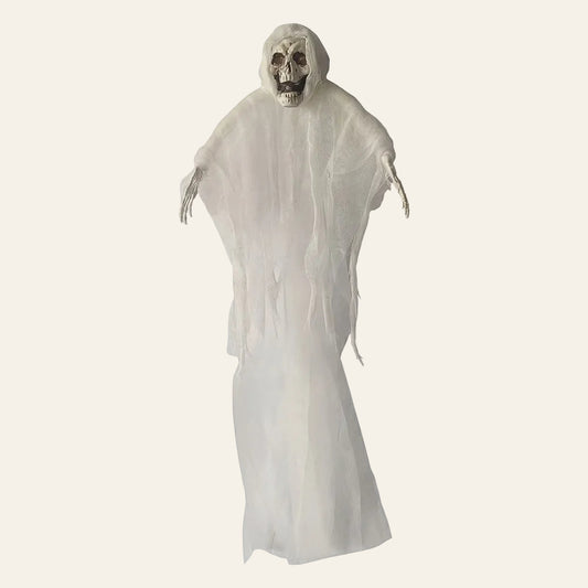 Decoratief spook in wit kunststof staand voor halloween als productiefoto