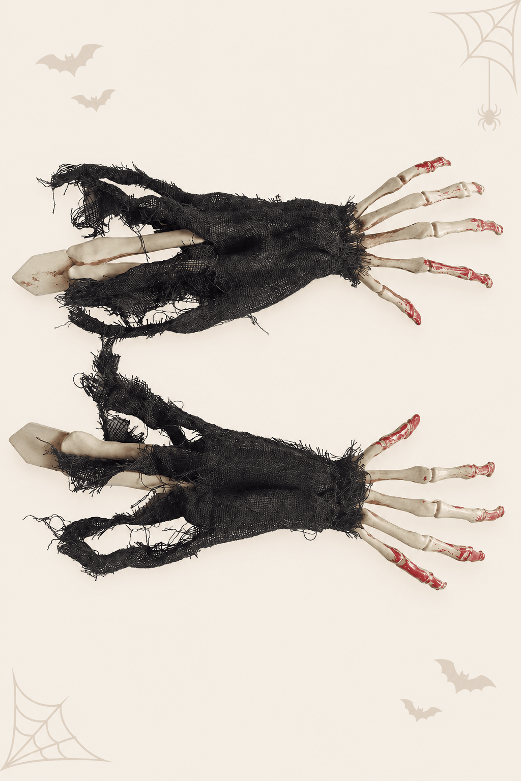 Decoratieve skelethanden met gescheurde stof voor halloween