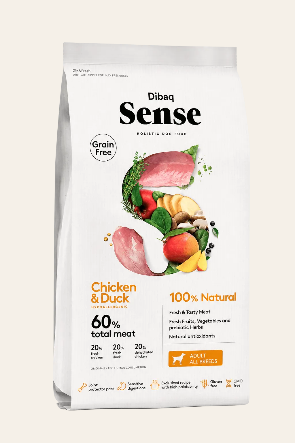 Dibaq Sense graanvrij hondenvoer met kip en eend 2kg